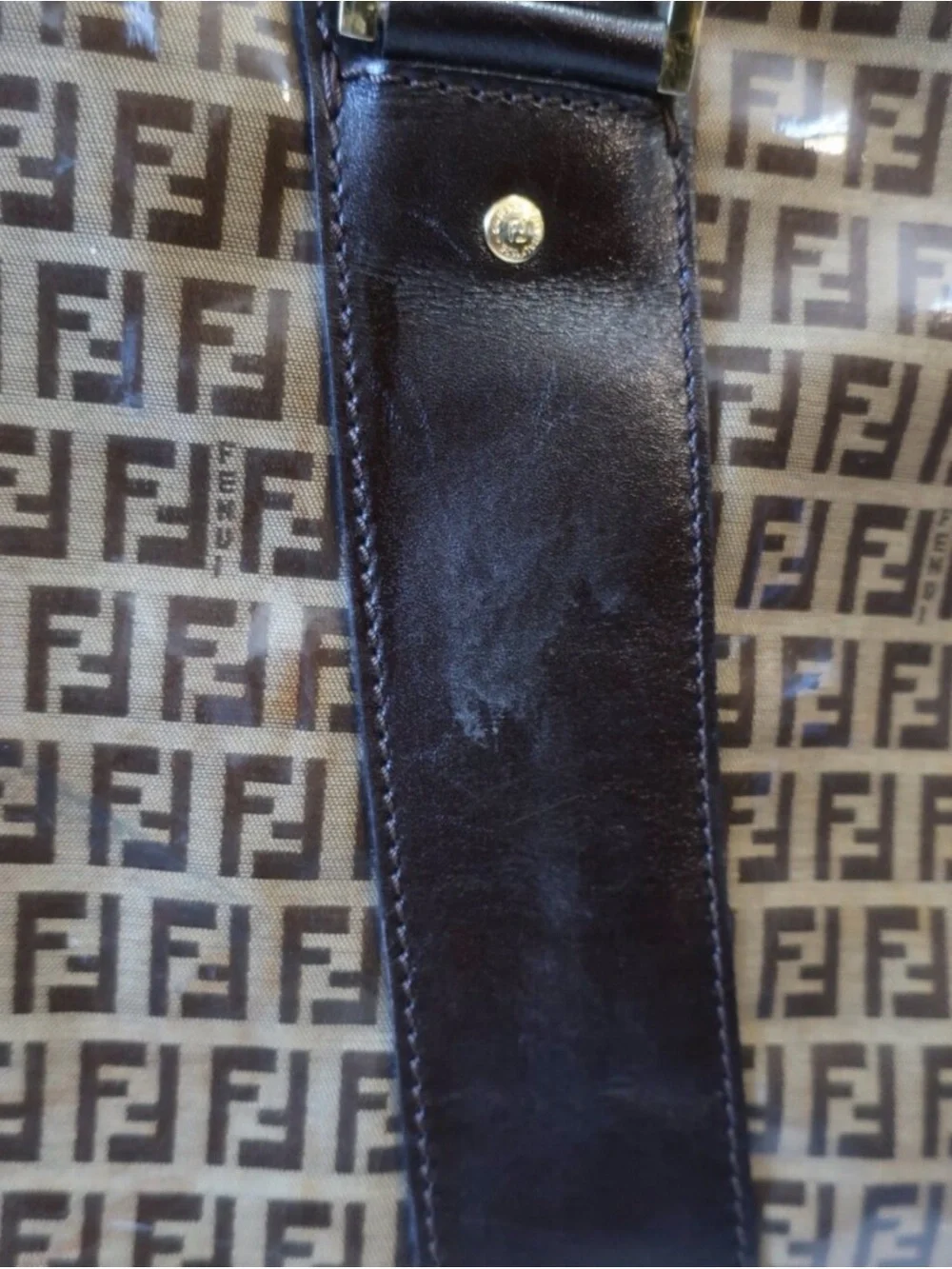 Vintage Authentic FENDI Zucchino Brown Vinyl Monogram Travel Duffel Boston Bag